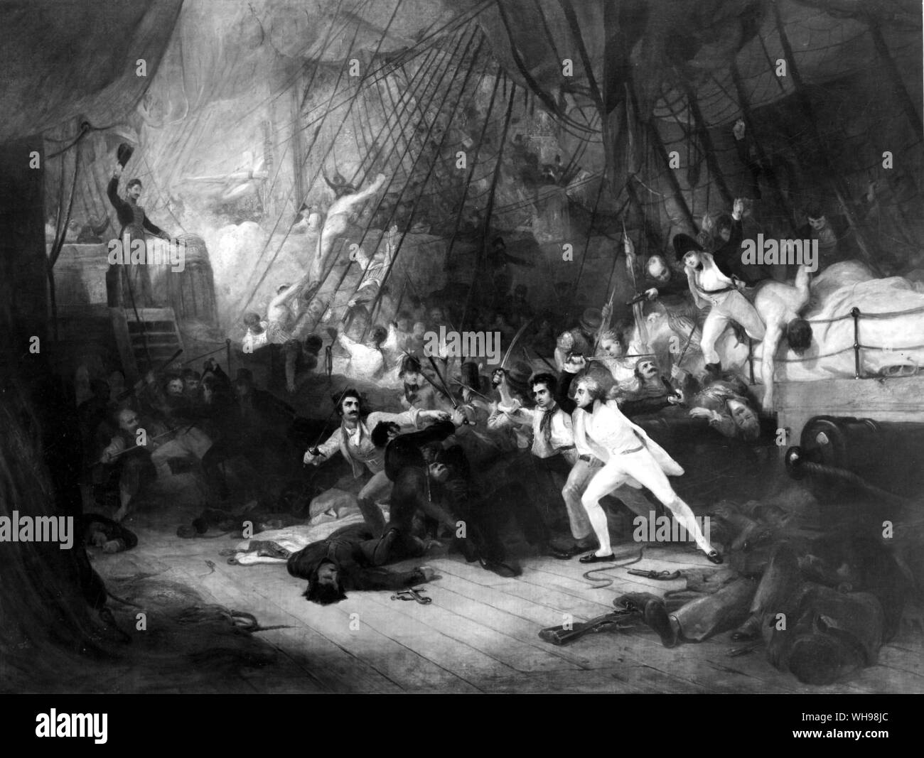 Warfare/Admiral Lord Nelson boarding at San Josef, 1797, an incident during the battle at Cape St Vincent. Stock Photo