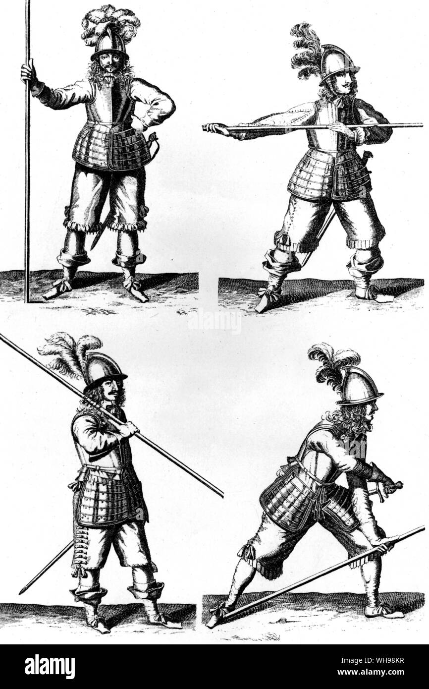 Warfare/German musketeers from the 17th century, belonging to Ludwig XIV infantry. Stock Photo