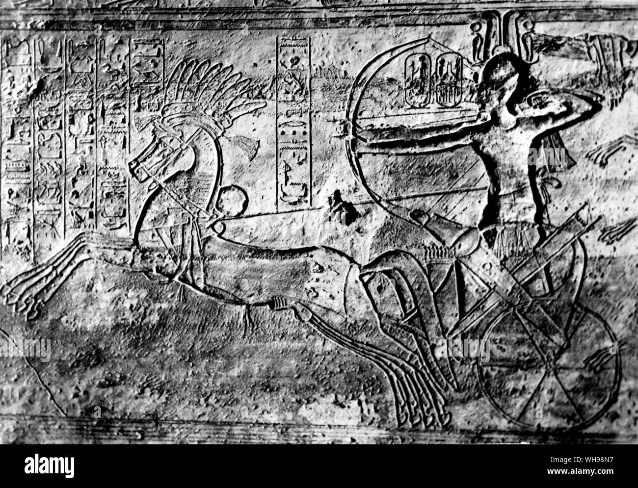 Ancient warfare/ Egyptian chariot in a painting.c.1298-1232 B.C.. Ramses II in his chariot. Stock Photo