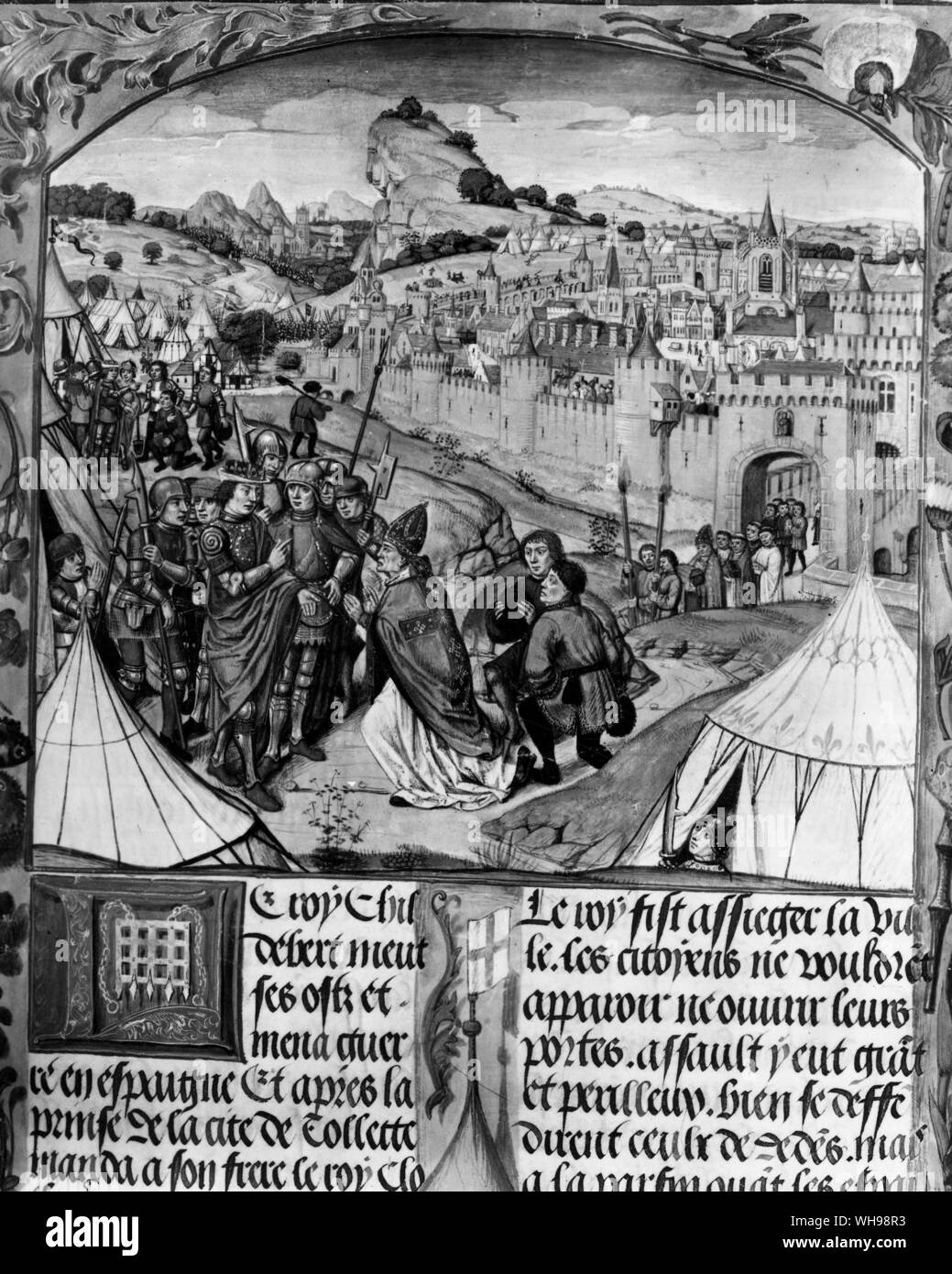 Warfare/Fortified medieval tower. Story of St Denis, 1487.. Stock Photo