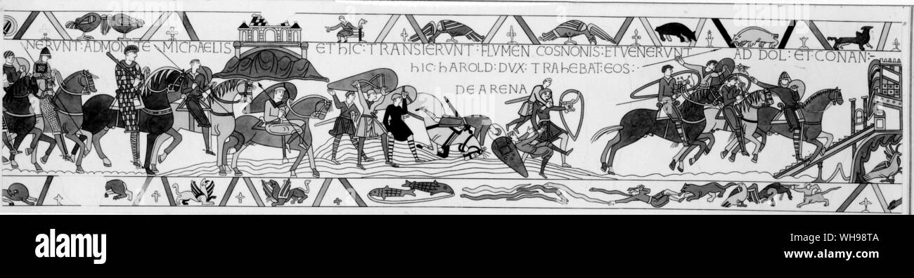 Warfare/The Bayeux Tapestry, France, depicts the Norman invasion of England in 1066. Stock Photo