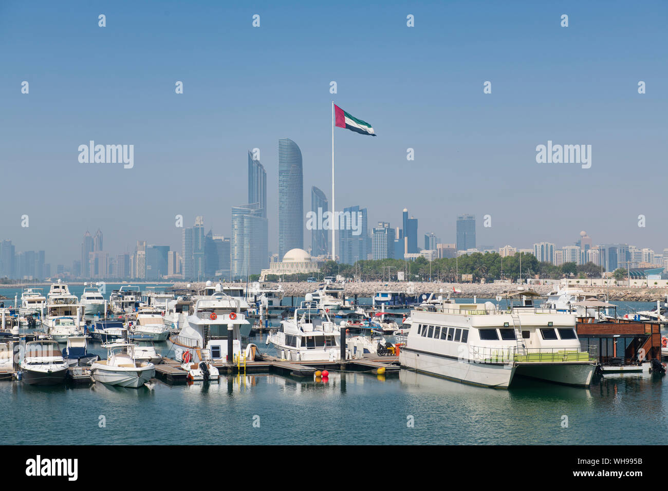 City skyline and Marina, Abu Dhabi, United Arab Emirates, Middle East Stock Photo