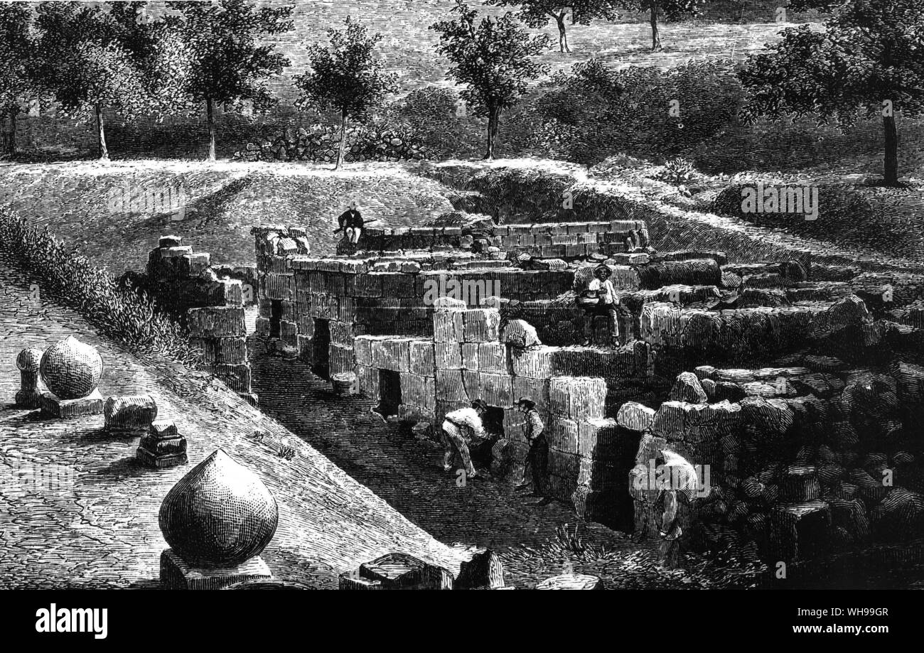 Etruscan tombs excavted in 19 century were guarded by armed overseer. This cemetery was found beneath the walls of Orvieto Stock Photo