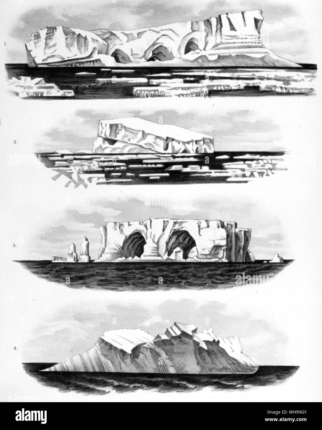 Antarctic Icebergs during The Voyage of the Challenger Stock Photo