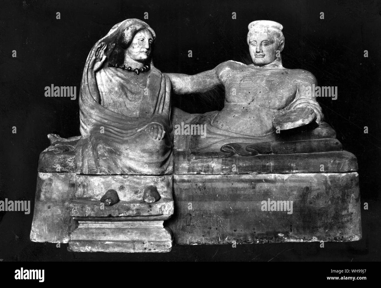 Sarcophagus of a husband and wife showing the Greek influence on Etruscan portrait sculpture. Stock Photo