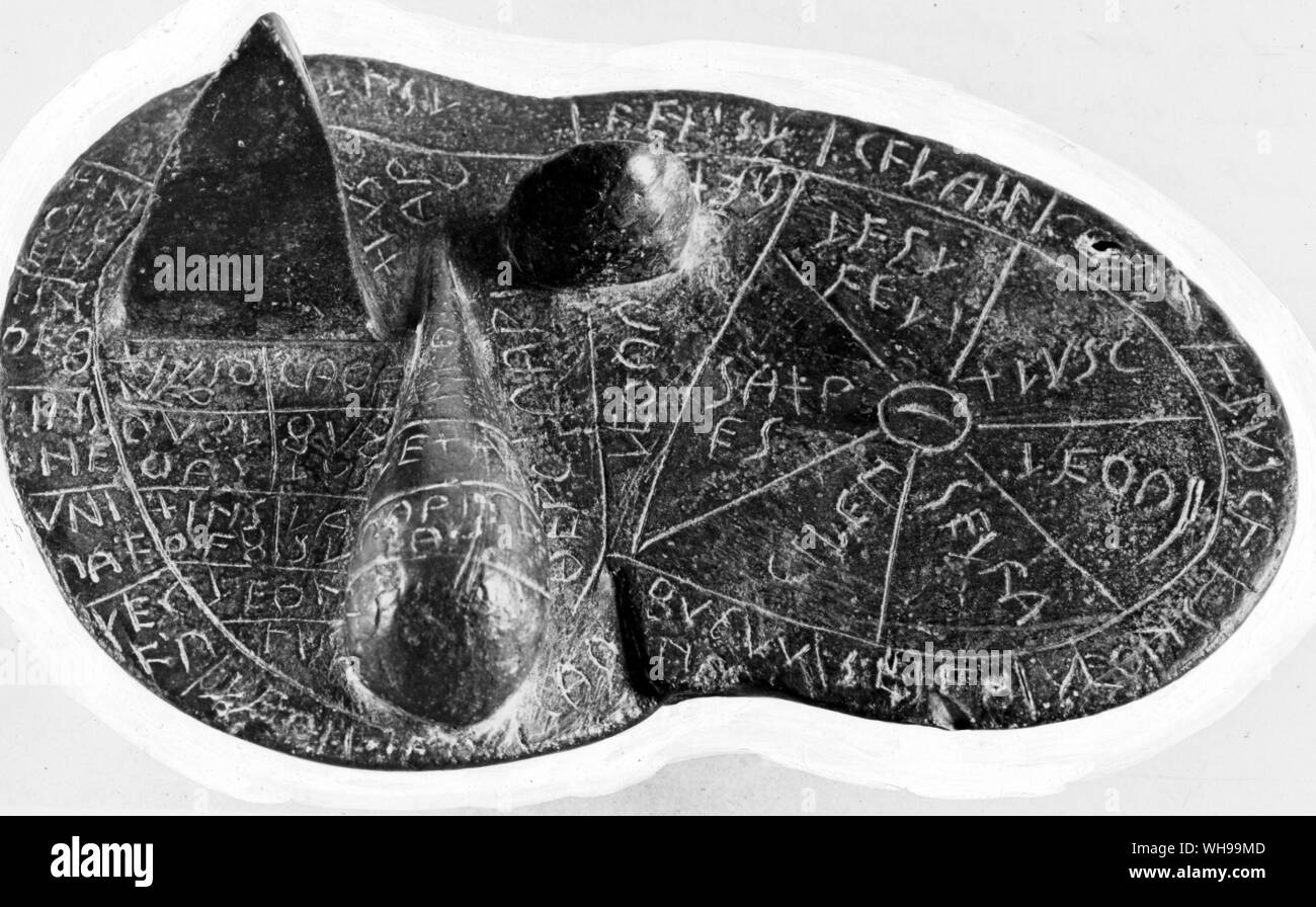 Bronze model of a liver divided into zones each with the name of a god engraved upon it. the student priest used it to learn to divine the omens Stock Photo