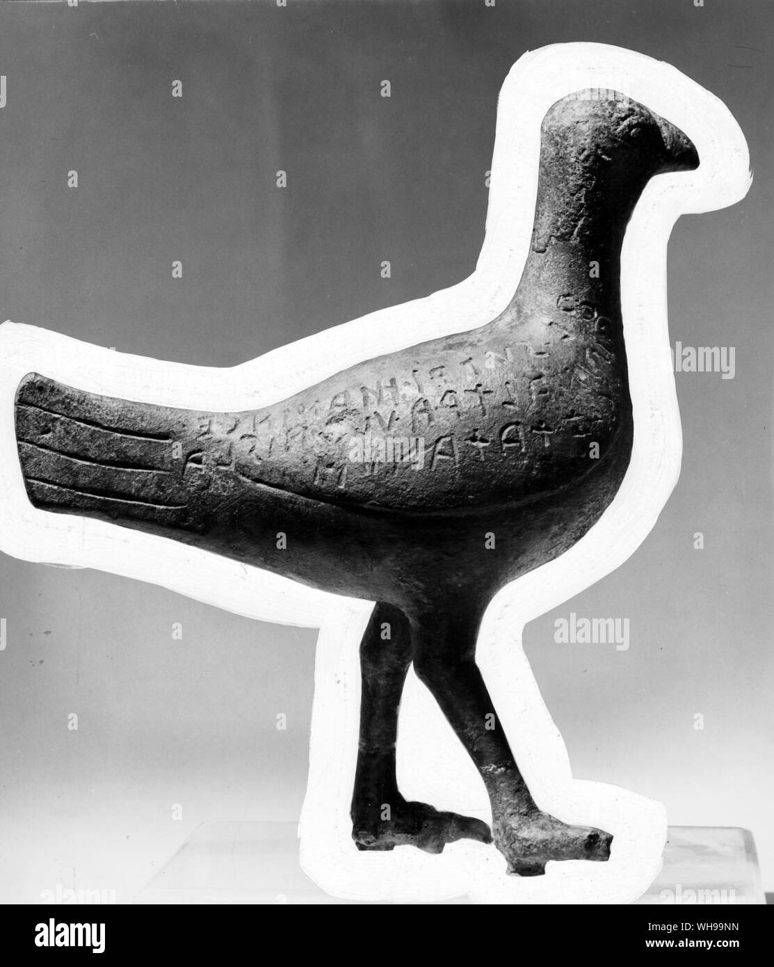 Votive Dove in bronze with Etruscan inscription 3rd 2nd century BC Stock Photo