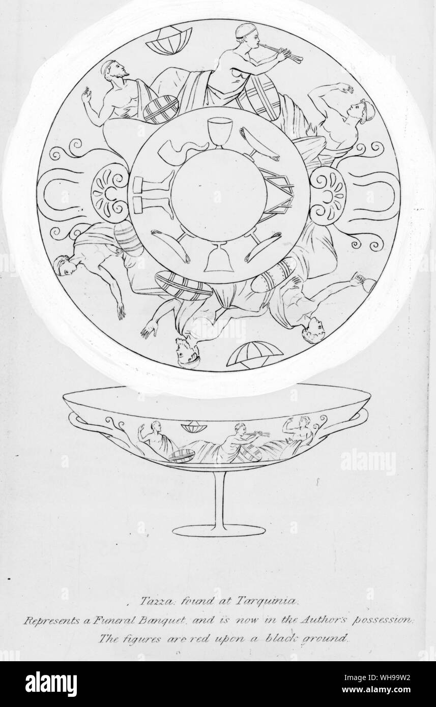 Italy/Early civilisation/Etruscans: Drawing of a wine cup presented to Mrs Hamilton Gray on her visit to Etruscan.. Stock Photo