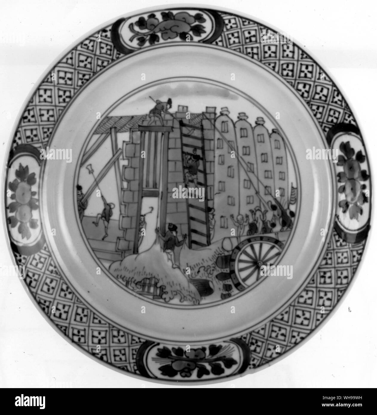 The Rotterdam riots copied from an engraving on a Chinese 18th century blue and white dish Stock Photo