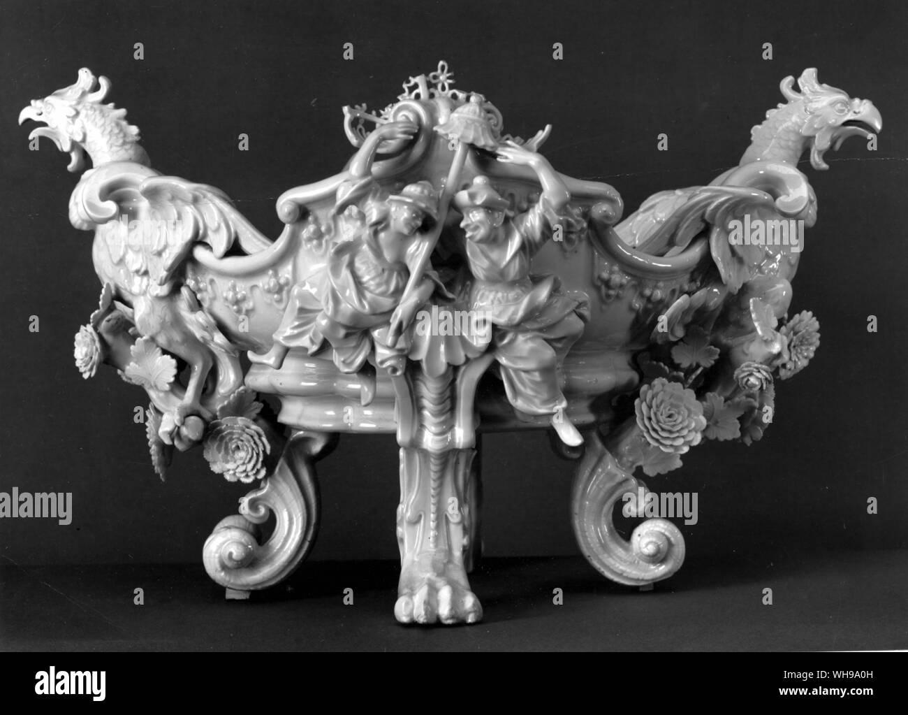 An unpainted Meissen centrepiece of about 1735. This extreme form of outlandish chinoiserie decoration is only just beginning to influence the overall shape of the object. Stock Photo