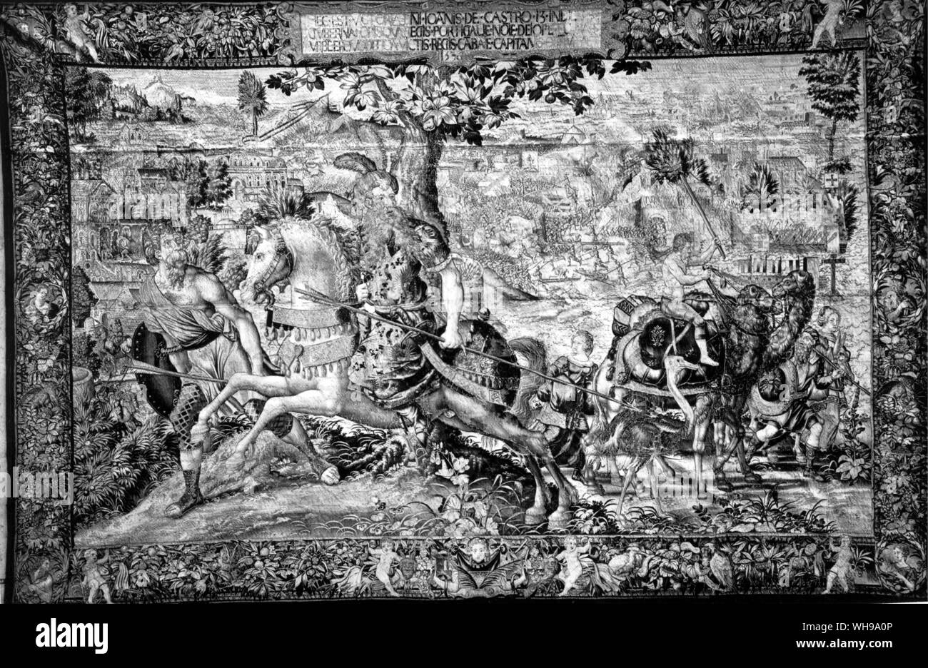 Another Brussels tapestry from the Joao de Castro set, showing a procession of exotic animals. Stock Photo