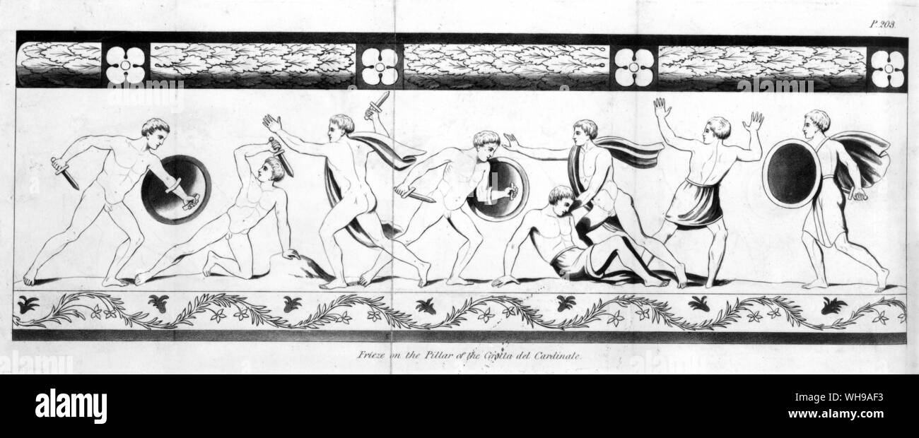Italy/Early civilisation/Etruscans: View by James Byres of the tomb of the Cardinal at Tarquinia. His drawing of the gladiatorial contest. Stock Photo