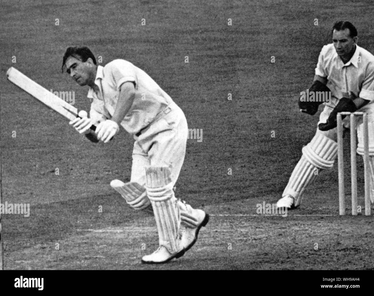 D C S Compton batting with A J McIntyre keeping wicket Stock Photo