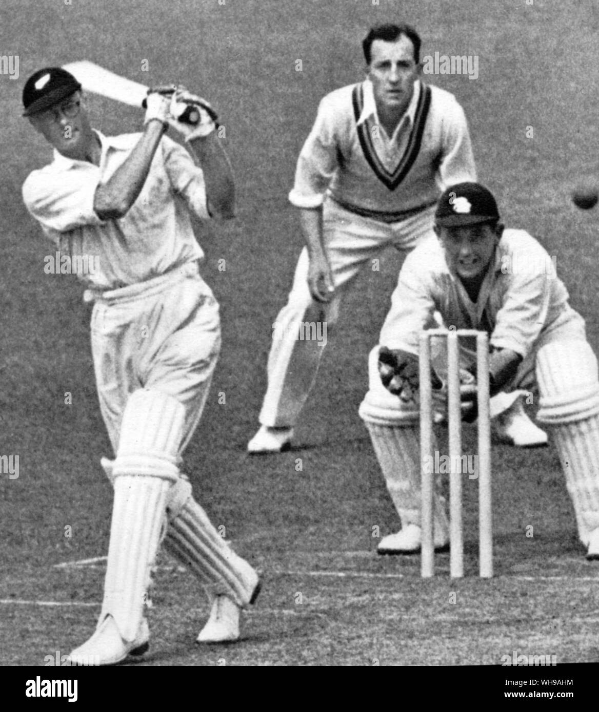 Walter  A Hadlee batting Edrich at slip S C Griffith keeps wicket Stock Photo