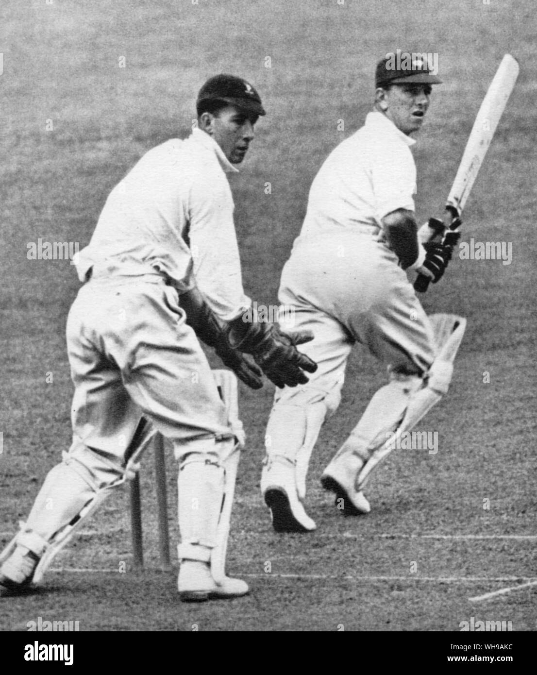 Maurice Leyland batting against South Africa H B Cameron is keeping wicket Stock Photo