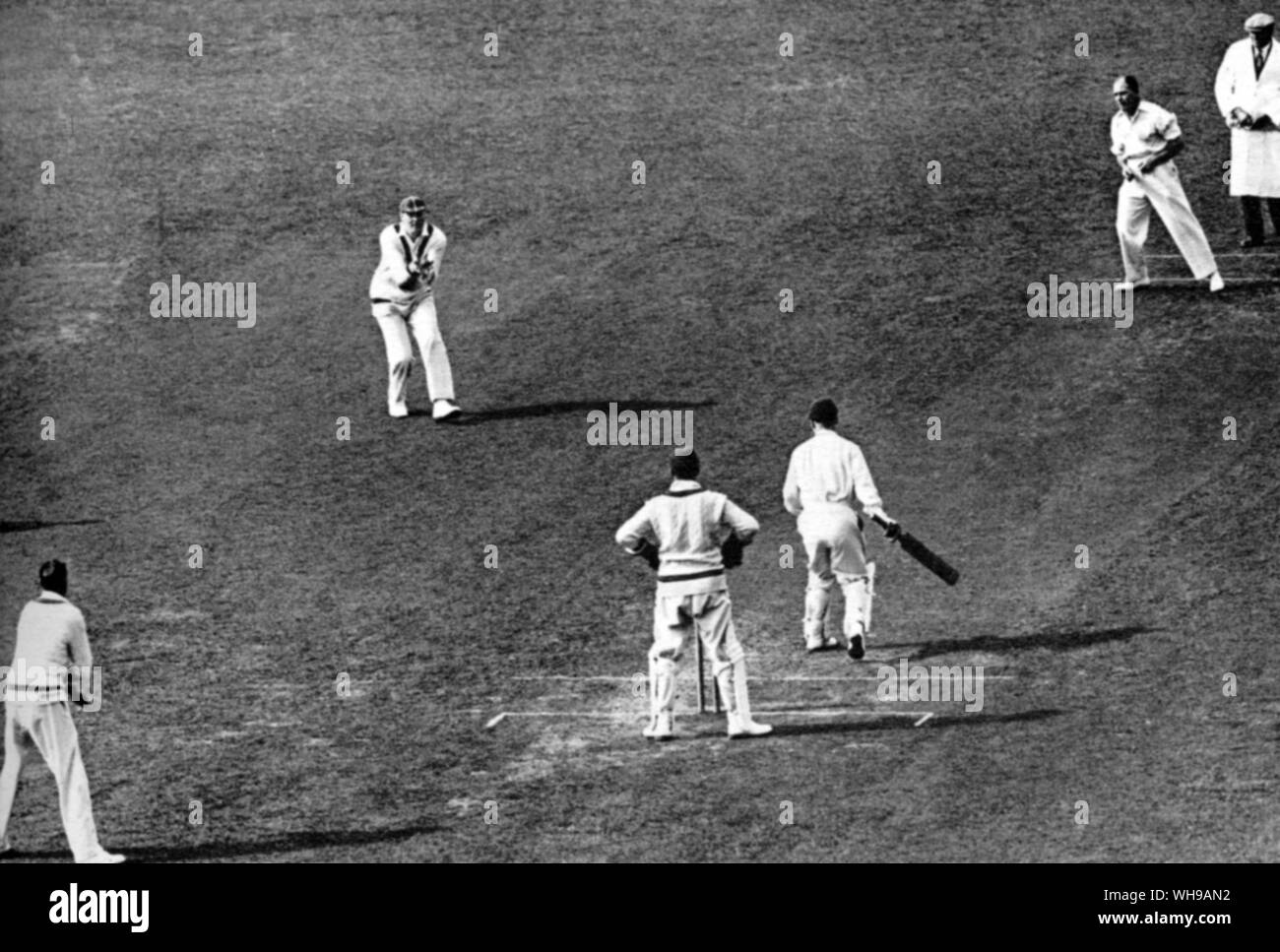 A P F Chapman in action catches Duckworth off Jupp, Lancashire (Champion County) v. The rest 1930 Ames is wicket keeper and Tate at leg slip Stock Photo