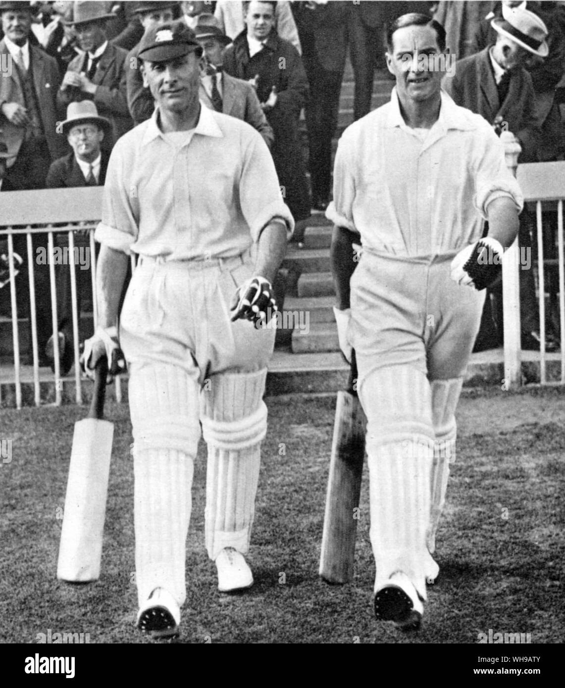 J B Hobbs and Sutcliffe, the old firm go out to open an innings for England Stock Photo
