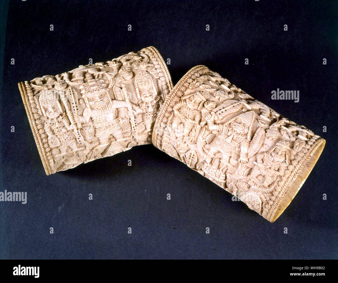 Benin carved ivory bracelets Stock Photo