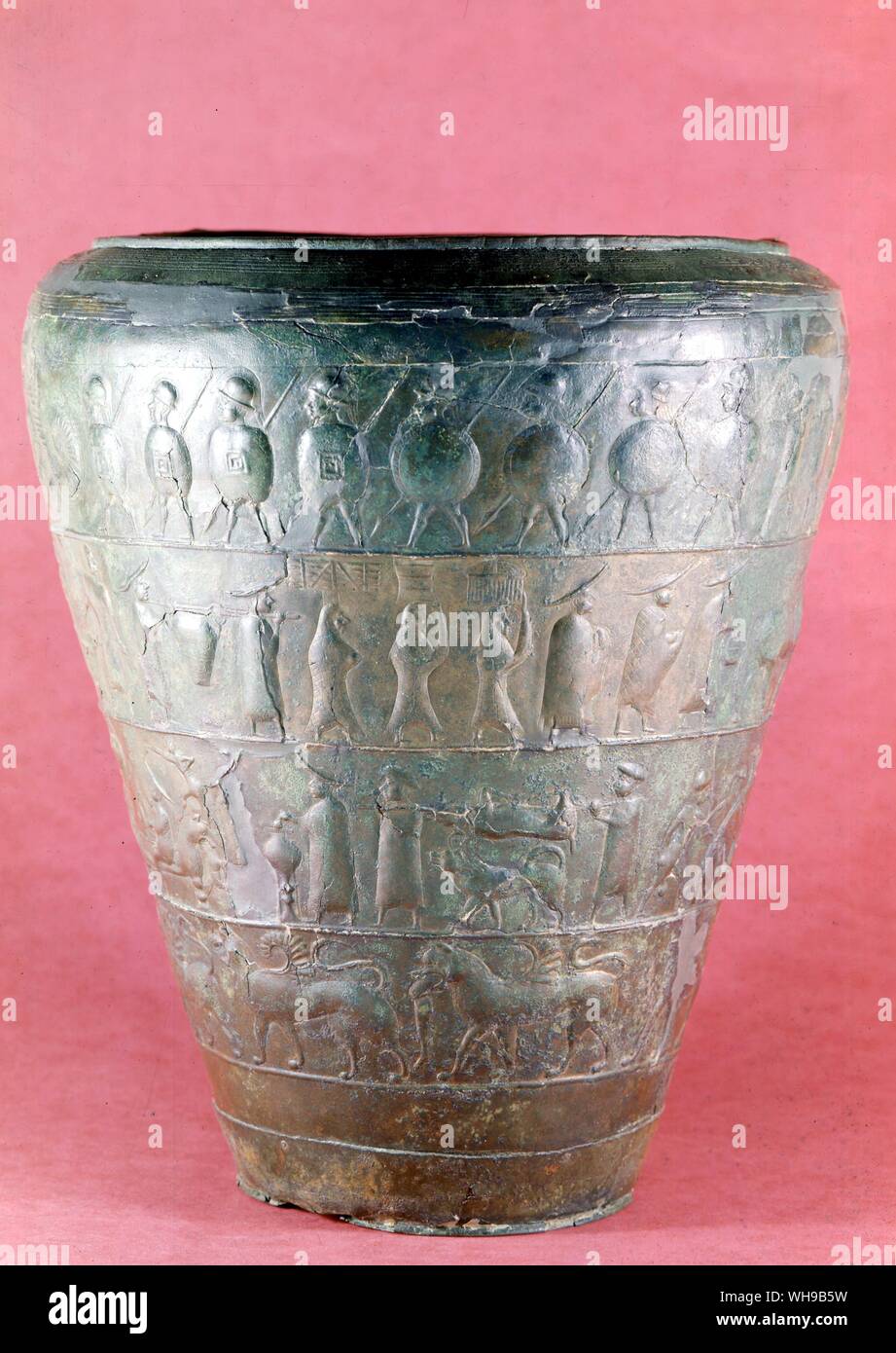 Roman Bronze Vessel early 5 Century BC The certosa situla shows military parade funeral procession of scenes of country life Stock Photo