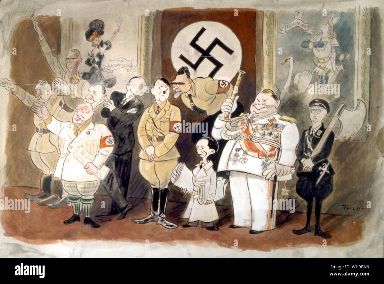 WW2/ Wartime cartoon illustration of Hitler, Mussolini and others. Stock Photo