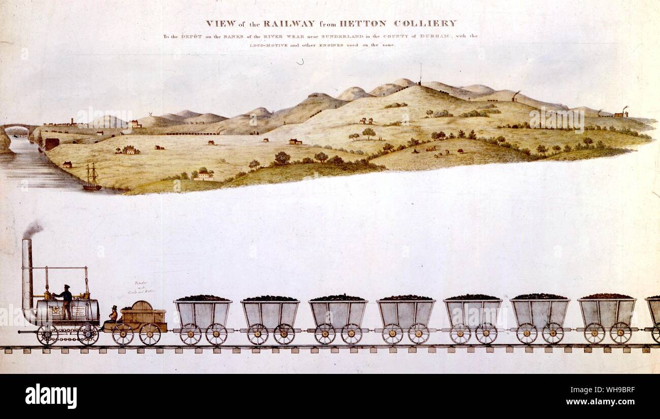 Engraving 1810 view of the railway from Netton Colliery Stock Photo