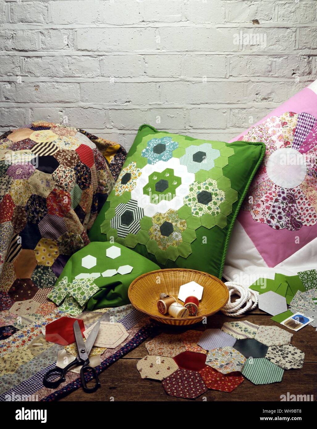 Hobbies. Making cushions and patchwork Stock Photo