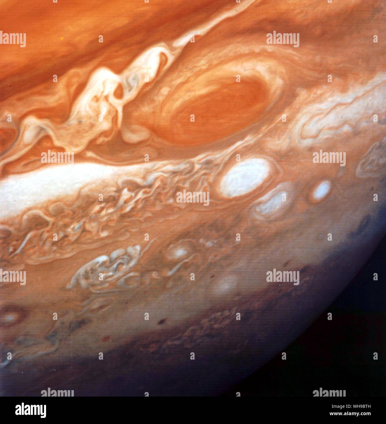 Space Jupiter. Great Red spot. Voyager I expedition. Stock Photo