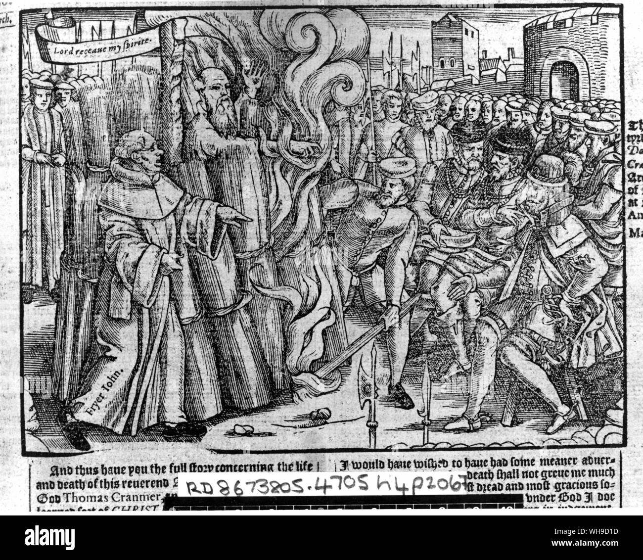 The burning of Thomas Cranmer (1489-1556). English cleric and Archbishop of Canterbury from 1533. He was condemned for heracy under the catholic Mary Tudor. Stock Photo