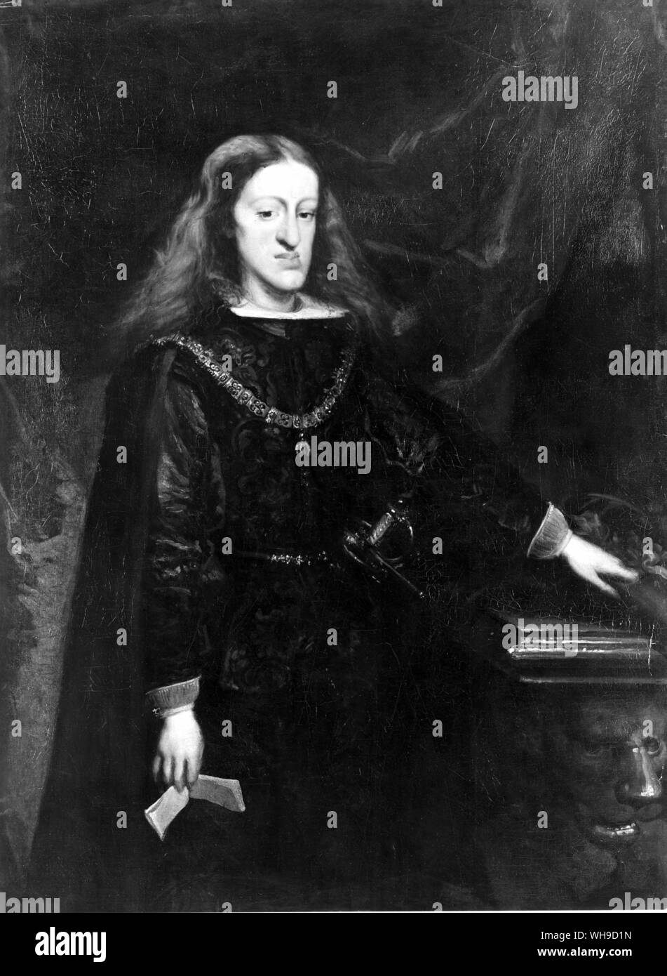 Carlos II/King Charles II of Spain (1661-1700). King from 1665. The second son of Philip IV, he was the last of the Hapsburg kings. Mentally disabled from birth, he bequeathed his dominions to Philip of Anjou, grandson of Louis XIV, which lead to the war of Spanish Succession.King Charles VIII of France (1470-1498) King from 1483, when he succeeded his father, Louis XI. Stock Photo