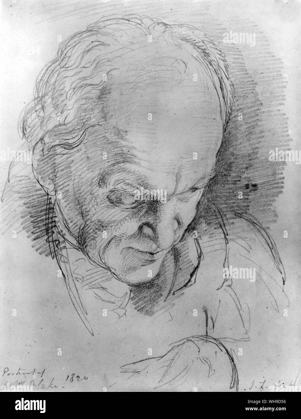 English poet, William Blake, 1757-1827. Drawing by J. Linnell, 1820. Stock Photo