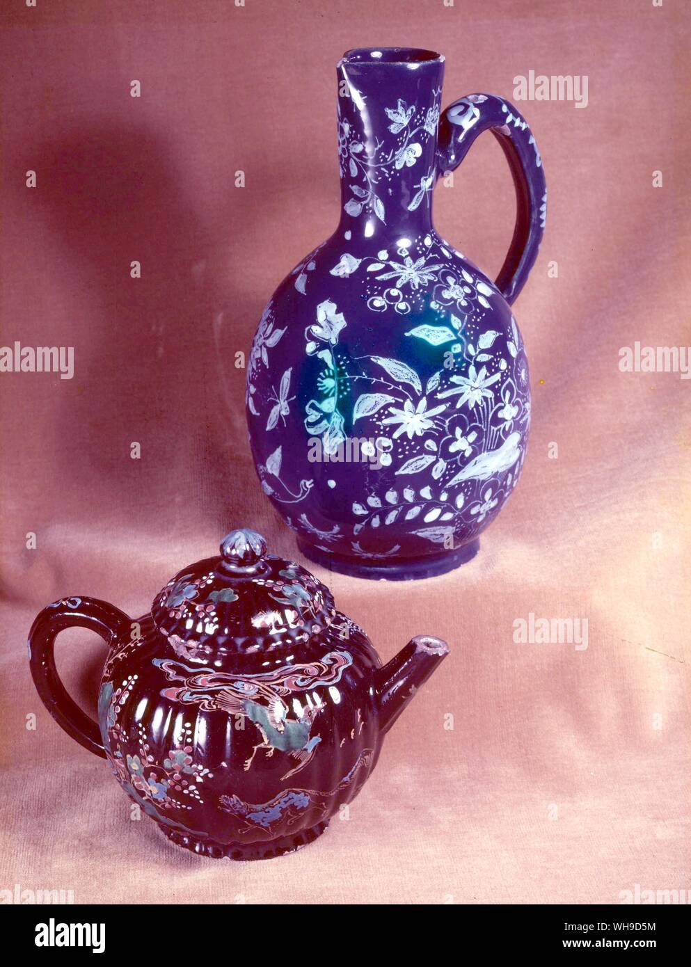 Wine Jug and Teapot Dutch Tin Enamelled Earthenware Stock Photo