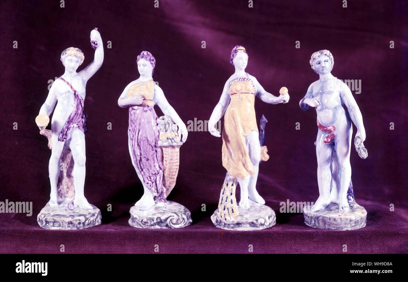 Continental Figurine  Dutch Enamelled Earthernware Bacchus, Pomona, Venus,  Apollo Stock Photo