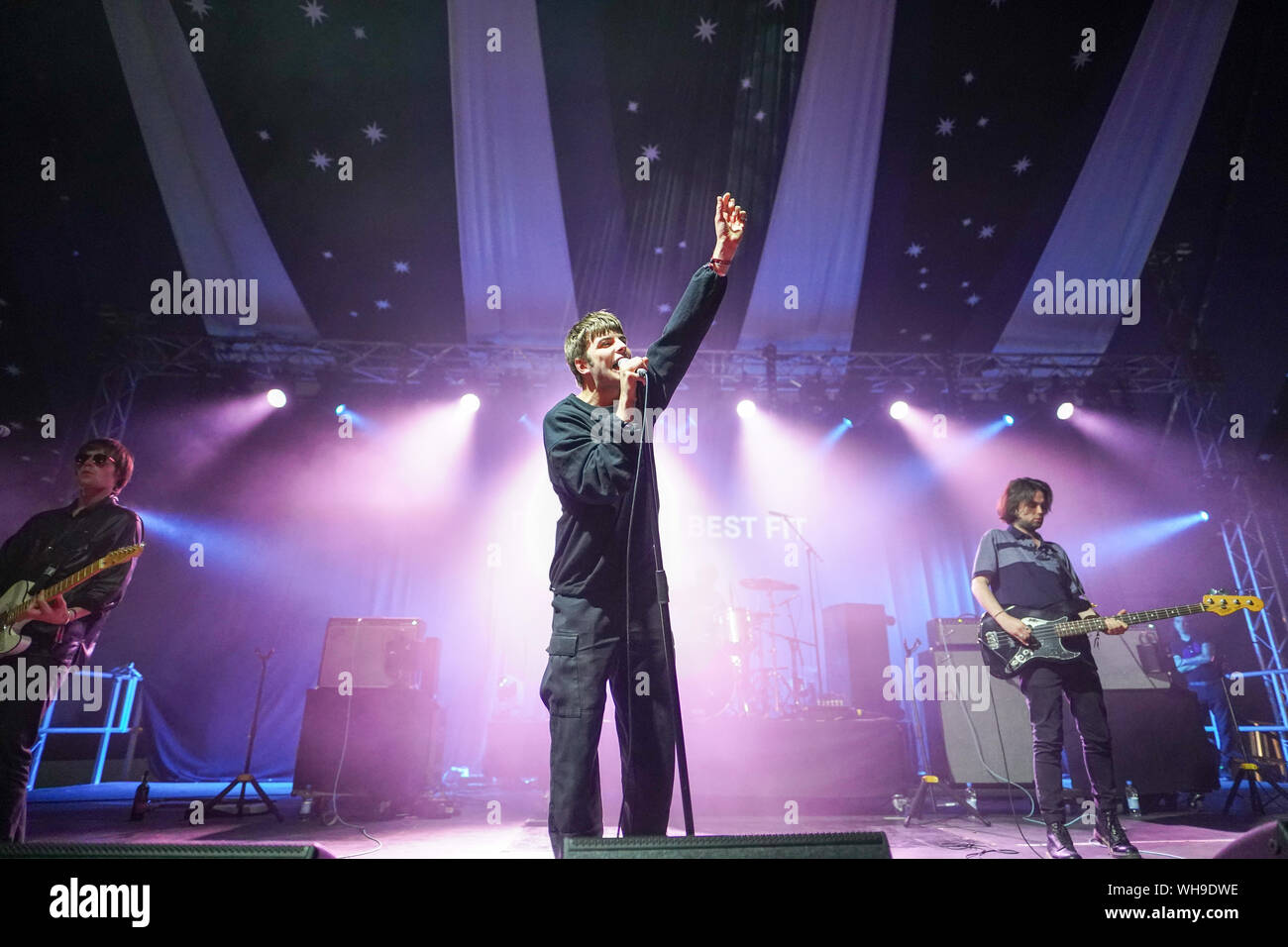 Larmer Tree Gardens, Dorset, UK. Sunday, 1 September, 2019. Fontaines DC performing at the 2019 End of the Road Festival. Photo: Roger Garfield/Alamy Live News Stock Photo