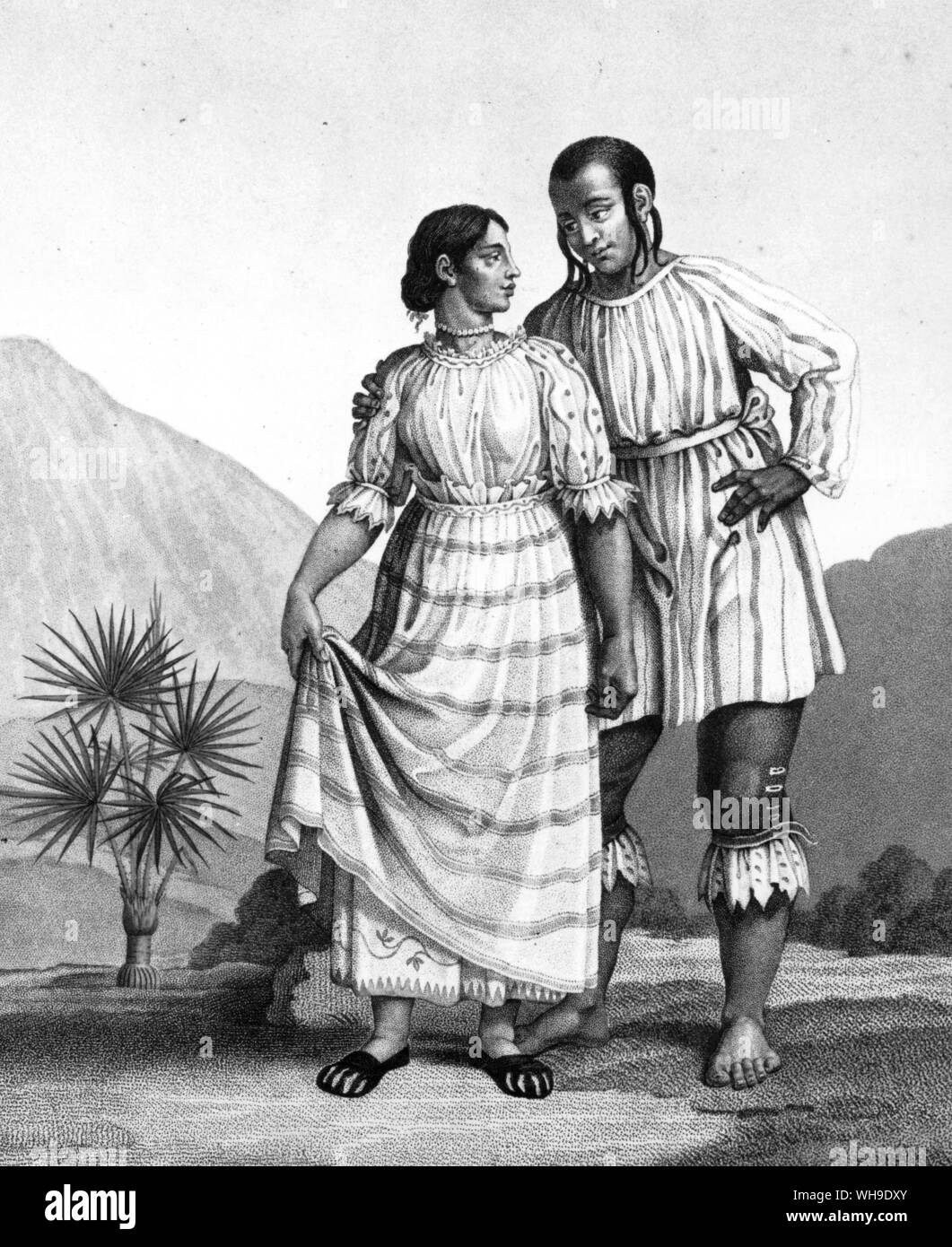 Mexican Indians in typical costume.  From Vues des Cordilleres by Humboldt and Bonpland Stock Photo