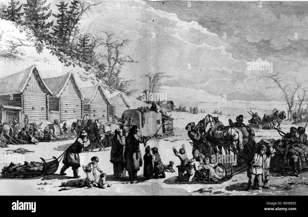 Humboldt's Russian expedition: Post-chaise station - 'They were surrounded by all the horrors of winter and saw nothing but snow and ice as far as the eye could reach.' Stock Photo