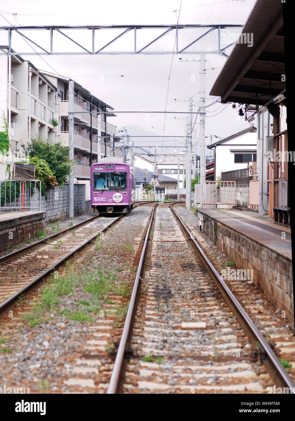 - AUG 20, 2019: Keifuku Electric Railroad aka Randen train leaving Arashiyama station. Stock Photo