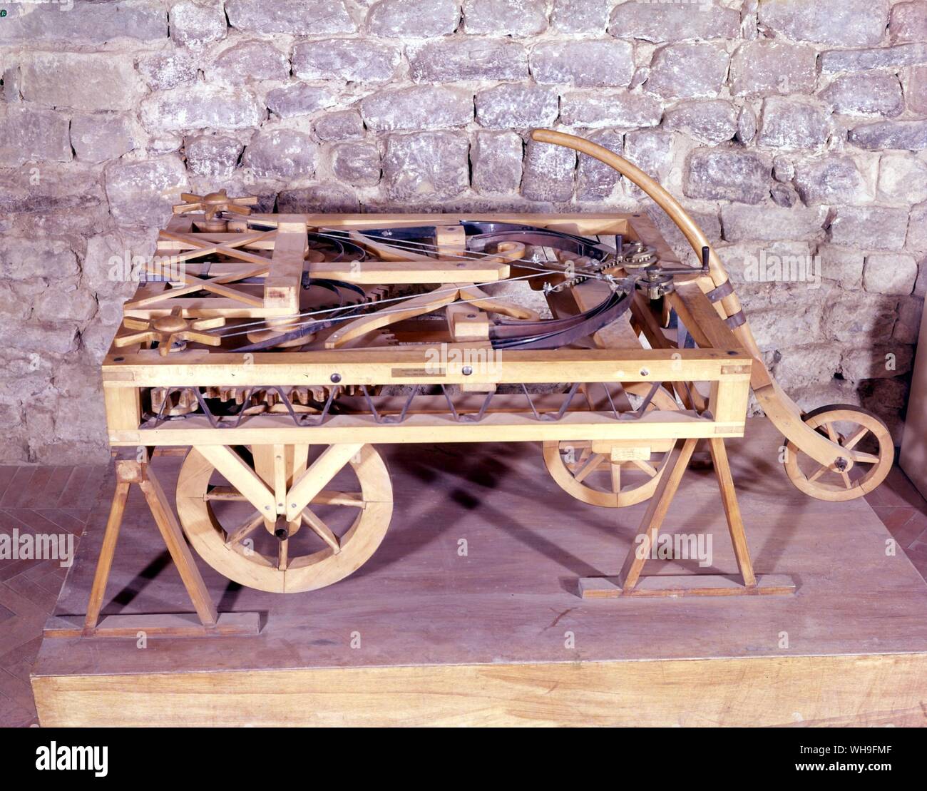 Model of Car driven by springs designed by Leonardo Stock Photo