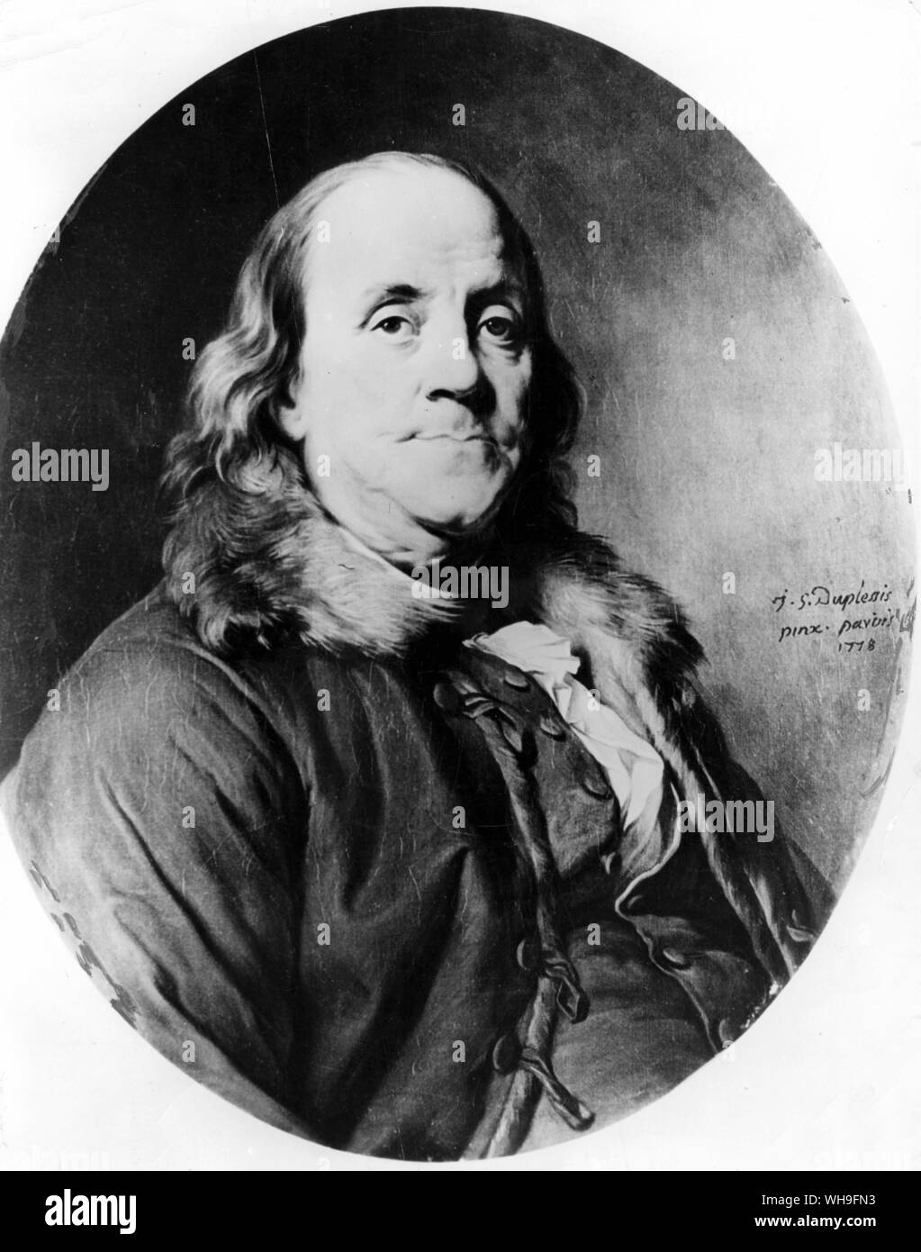 Painted in 1778, Benjamin Franklin, US scientist, statesman, writer, printer and publisher (1706-1790). Stock Photo