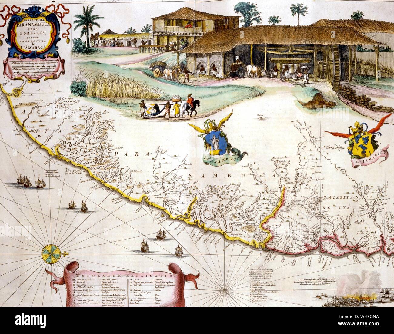 Map of Brazil Sugar plantation Map Prefecture Paranambucae from Geographie Blauiane Amsterdam 1663 Stock Photo