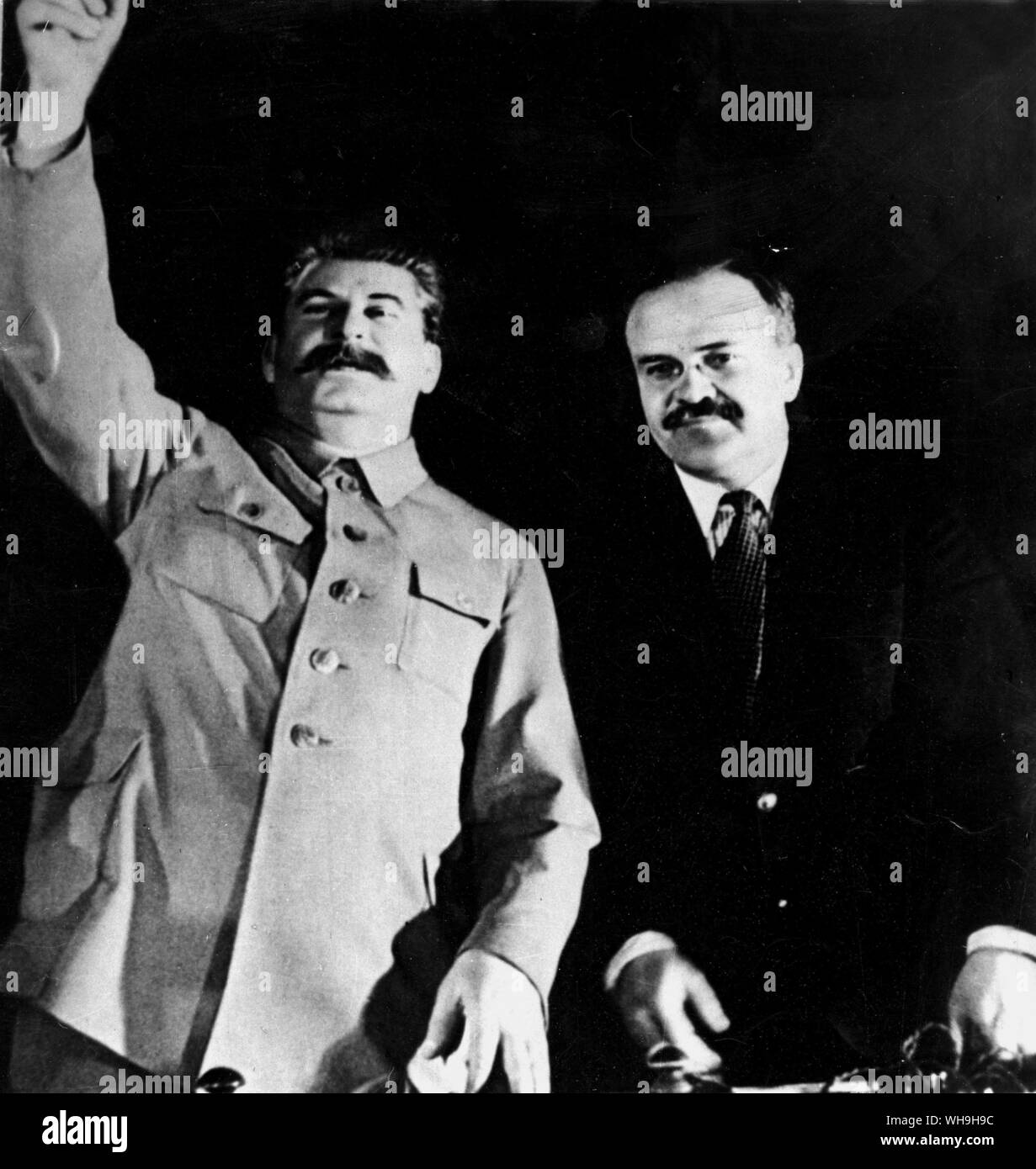 Soviet leaders, Joseph Stalin (1879-1953) (left) and Molotov (right). Stock Photo