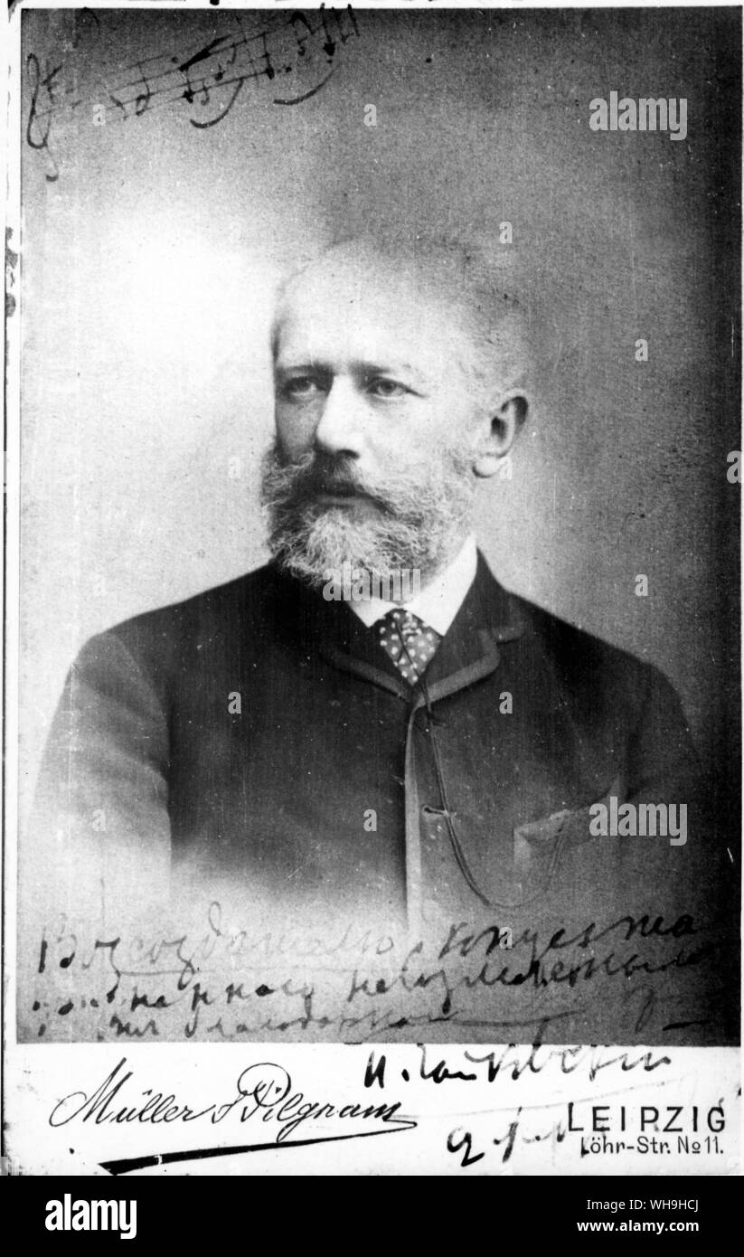 Pyotr Il'yich Tchaikovsky (1840-93), Russian composer. The inscription reads, 'I congratulate the orchestra for the perfomance of the impossible'. Stock Photo