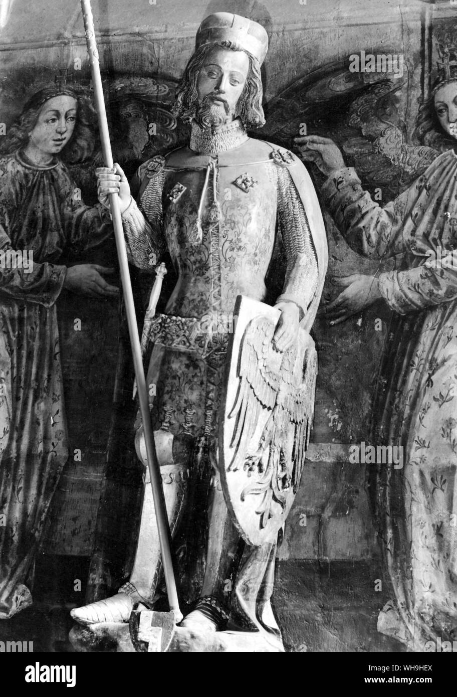 14th century scuplture of St. Wenceslas (c.907-929), Duke of Bohemia who attempted to christianize his people and was murdered by his brother. He is the patron saint of the Czech Republic and the 'Good King Wenceslas' in the popular carol. Feast day is 28th September. Stock Photo