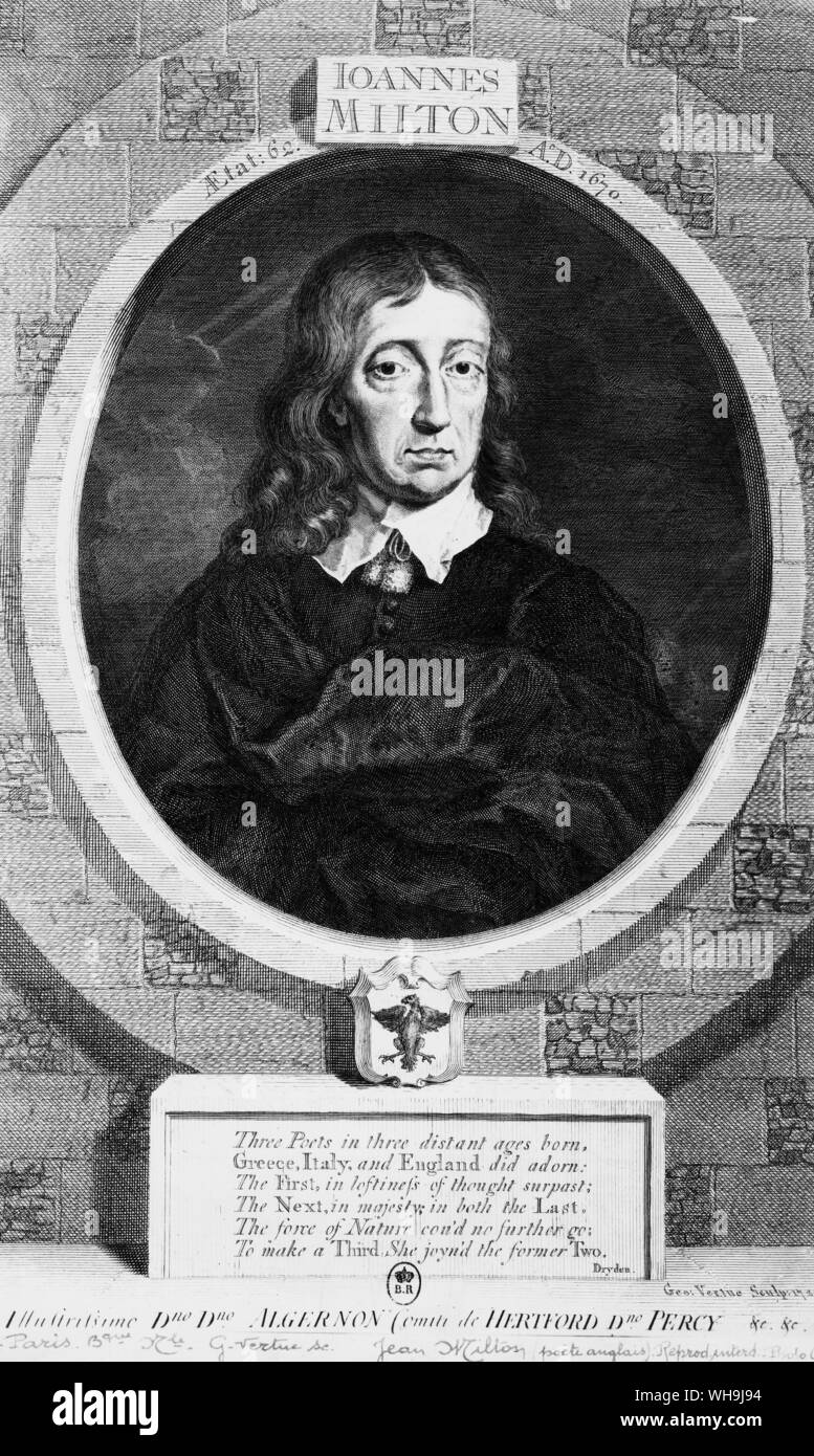 John Milton at 62 years old (1608-1674), English poet. He wrote 'Paradise Lost'. Stock Photo