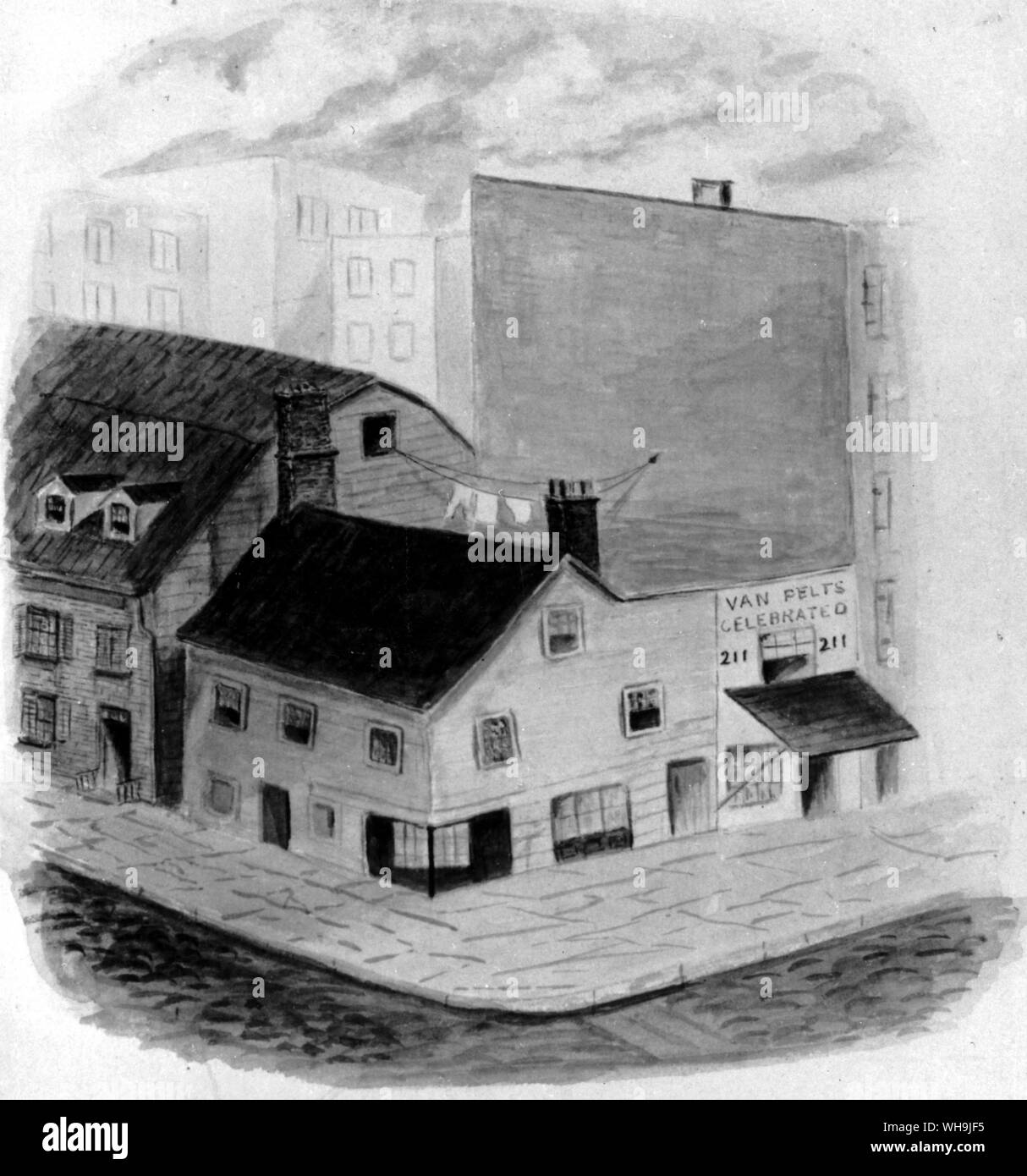 Cottage of Duane St New York 19 century Stock Photo