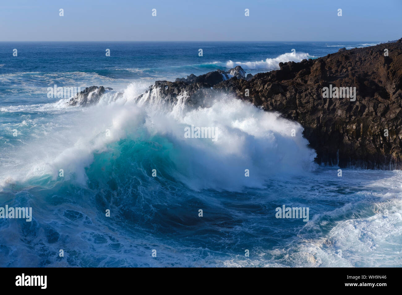 Breaking wave, Los Hervideros, Lanzarote, Spain Stock Photo