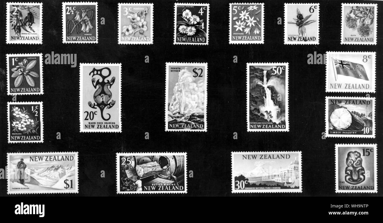 New Zealand decimal stamps, 1967. Stock Photo