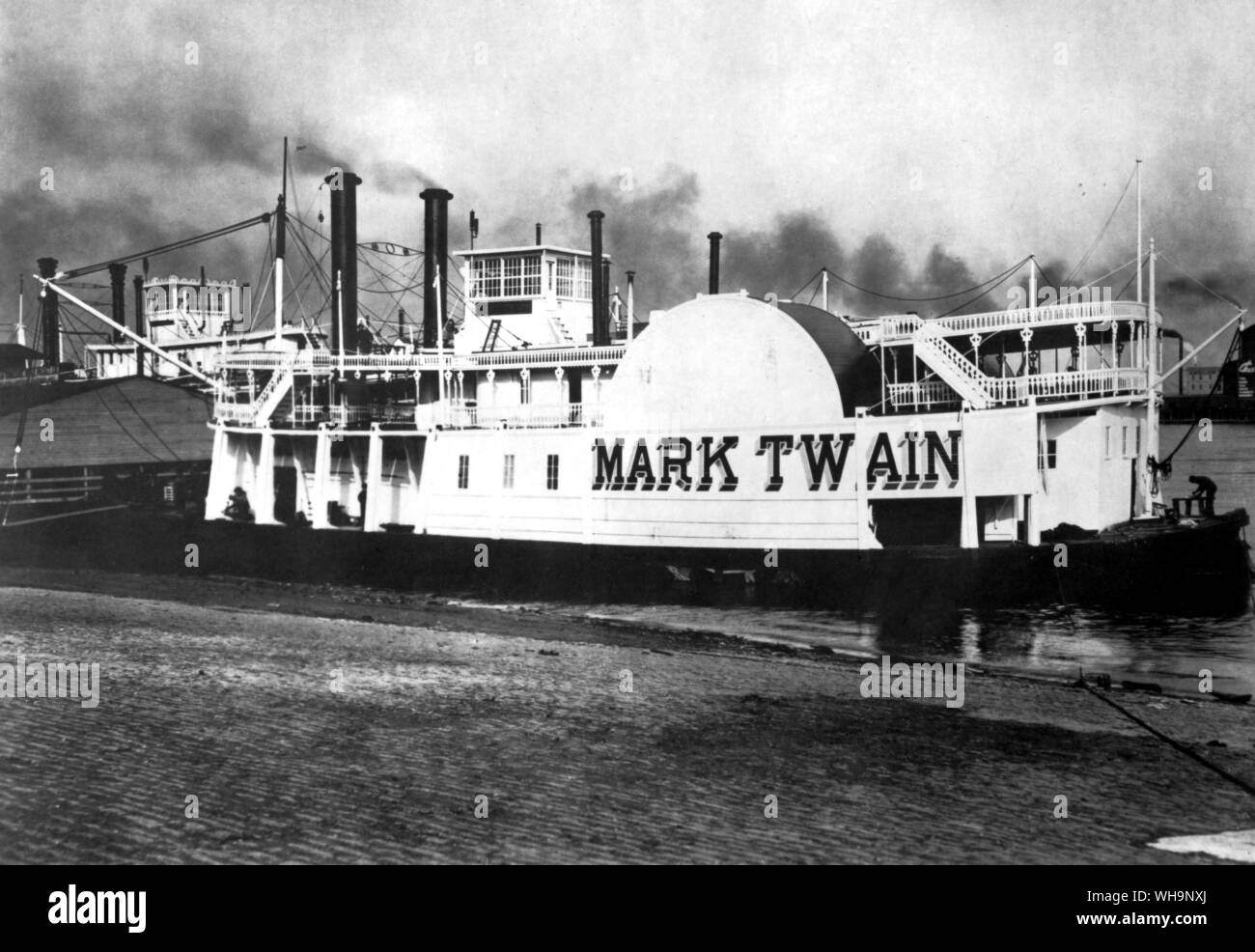 'We met two steamboats at New Madrid.  Two steamboats in sight at once!  An infrequent spectacle.'  Life on the Mississippi. Stock Photo