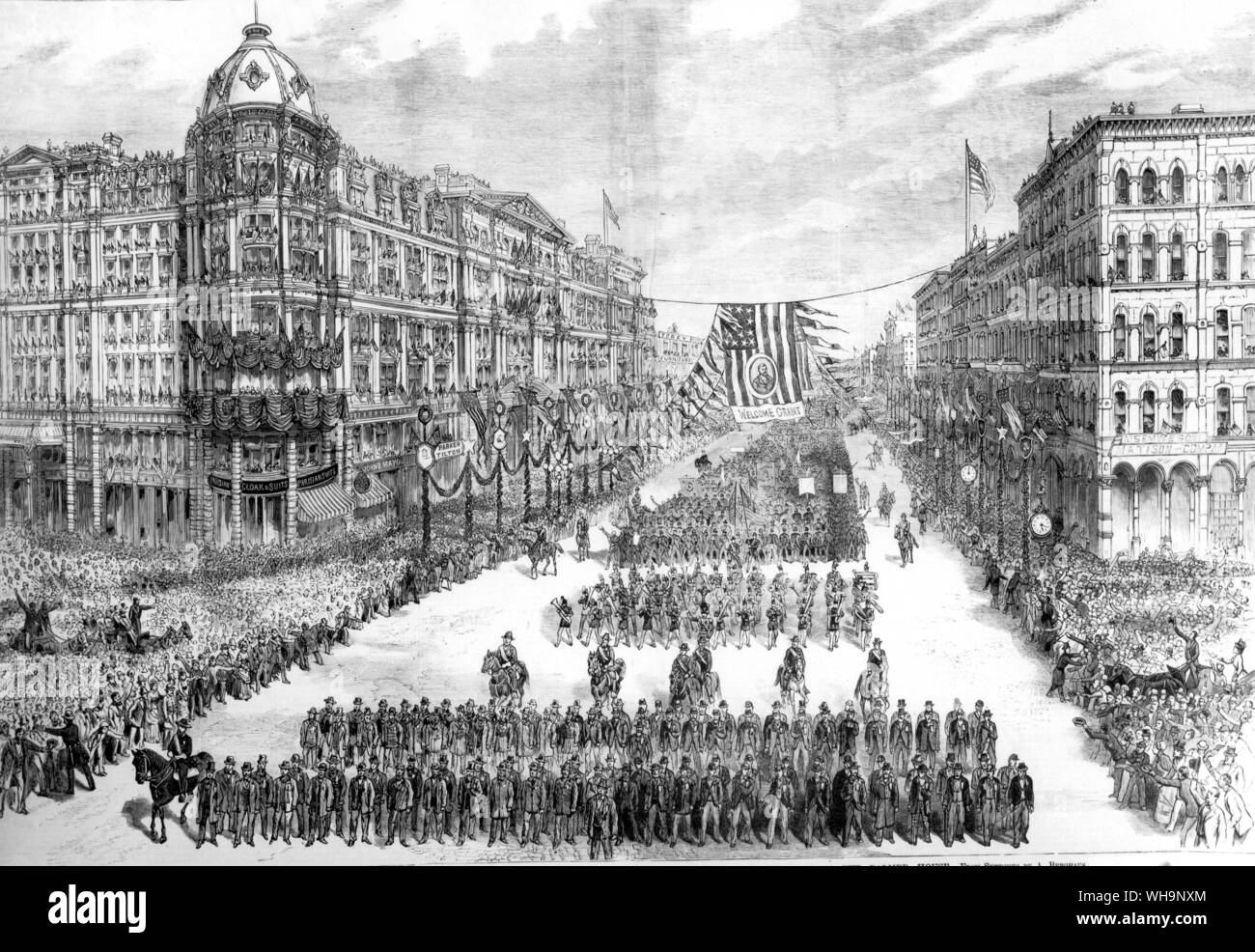 Grand popular reception to General Grant at Chicago The Ex President reviewing the great procession from the Palmer House Stock Photo