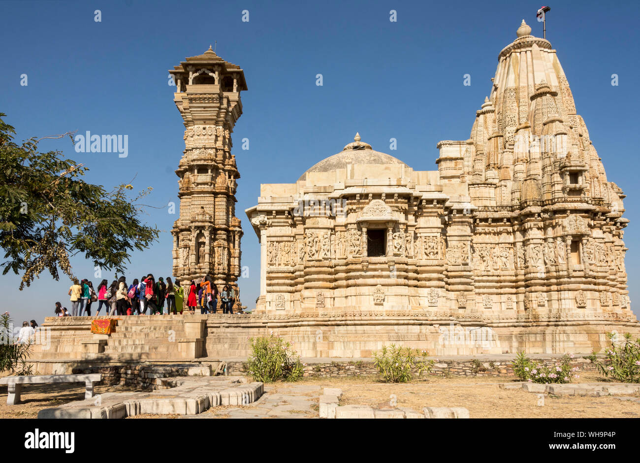 Kirti Stambha (Tower of Fame), 24m high, beside Jain temple, Chittorgarh (Fort), Chittor, Rajasthan, India, Asia Stock Photo