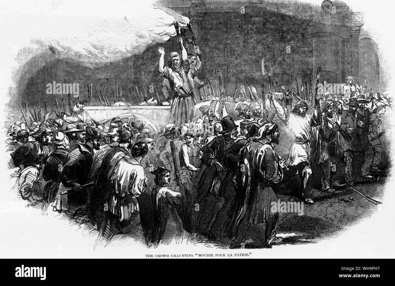 The crowd chaunting, Mourir pour la Patrie . ILN 1848. Stock Photo